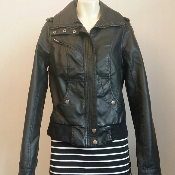 NWOT Faux Leather Bomber Jacket - Picture 2 of 9